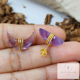 Amethyst Earring, Moon Studs, 14K Gold Plated Earrings, Amethyst Stud Earrings, Purple Wire Wrap Stud Earrings, Women Earrings, Gift For Her